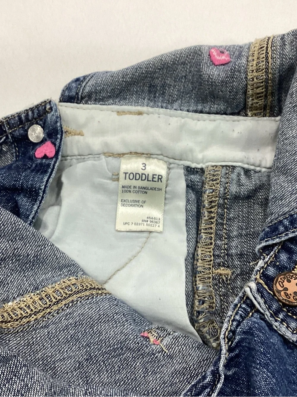 OshKosh B'gosh Blue Denim Overalls with Pink Heart Accents